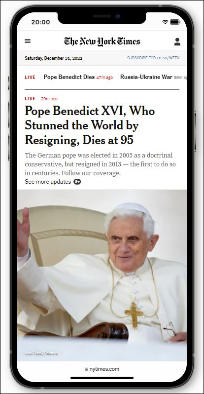 The New York Times Website with Adapted Viewport for Mobile Devices