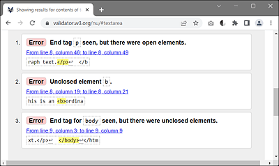 Incorrect Nesting Is Immediately Detected by Means of Validation