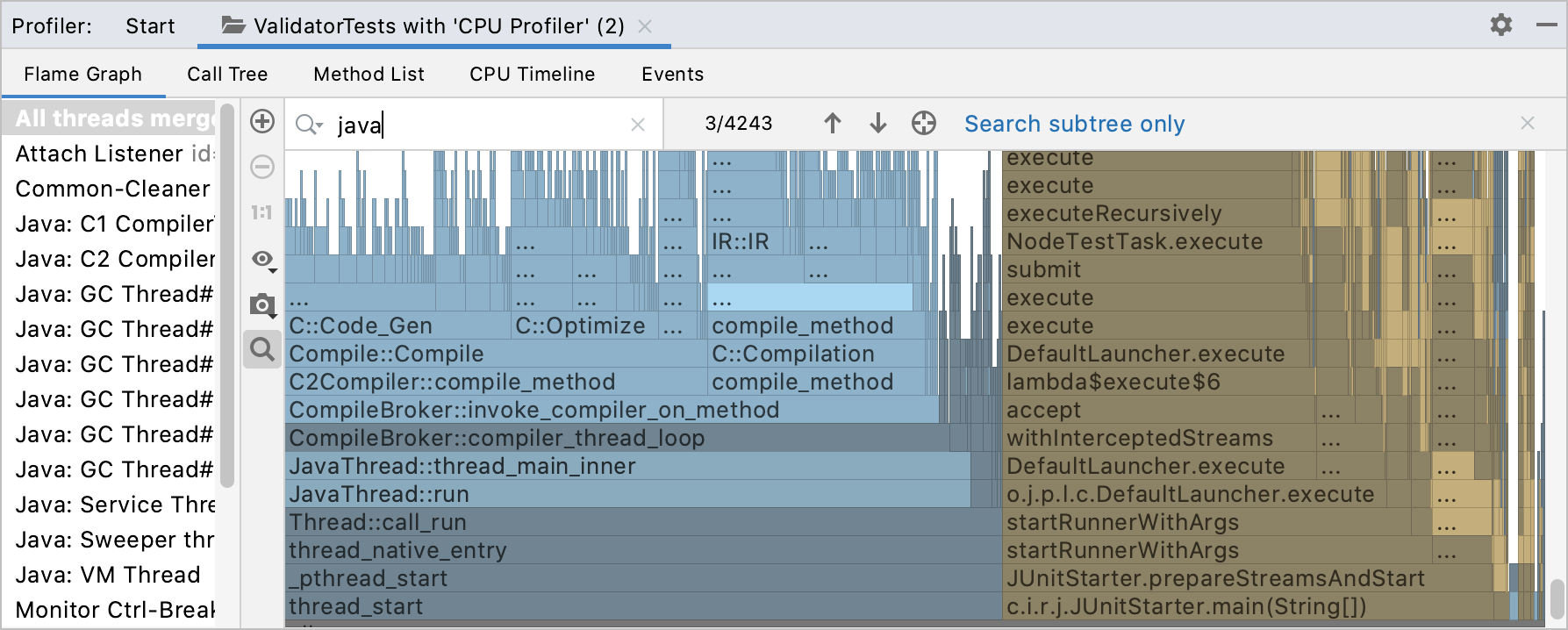 Using the search in the Flame Graph tab Using the search in the Flame Graph tab