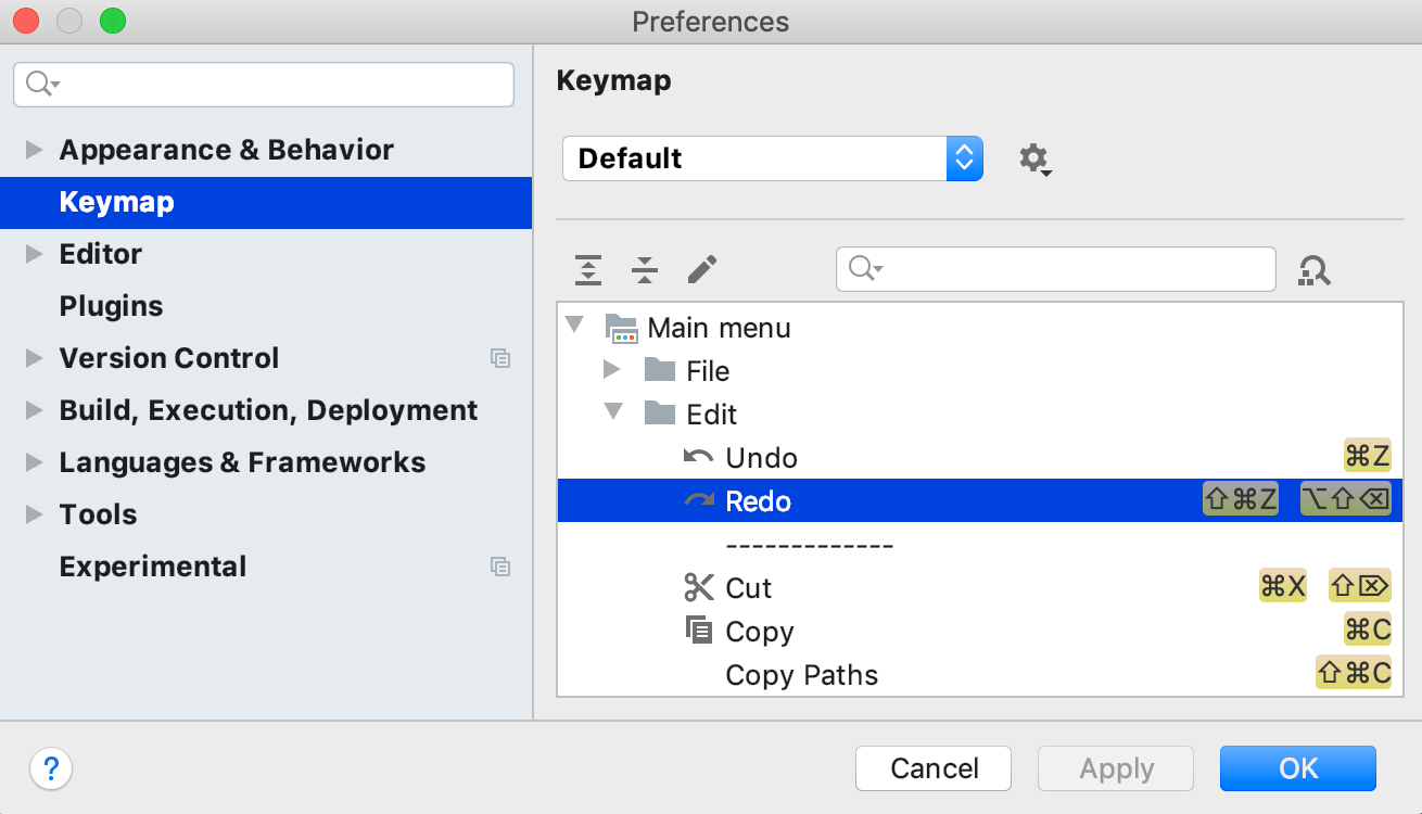 Keymap settings Keymap settings