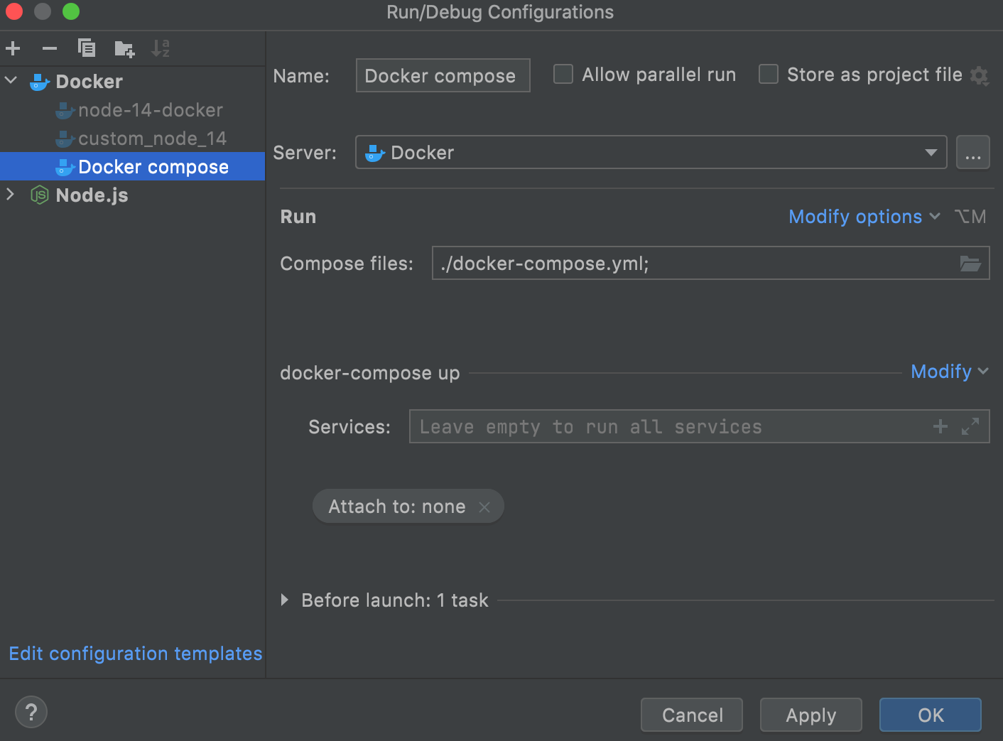 Docker compose run configuration dialog Docker compose run configuration dialog