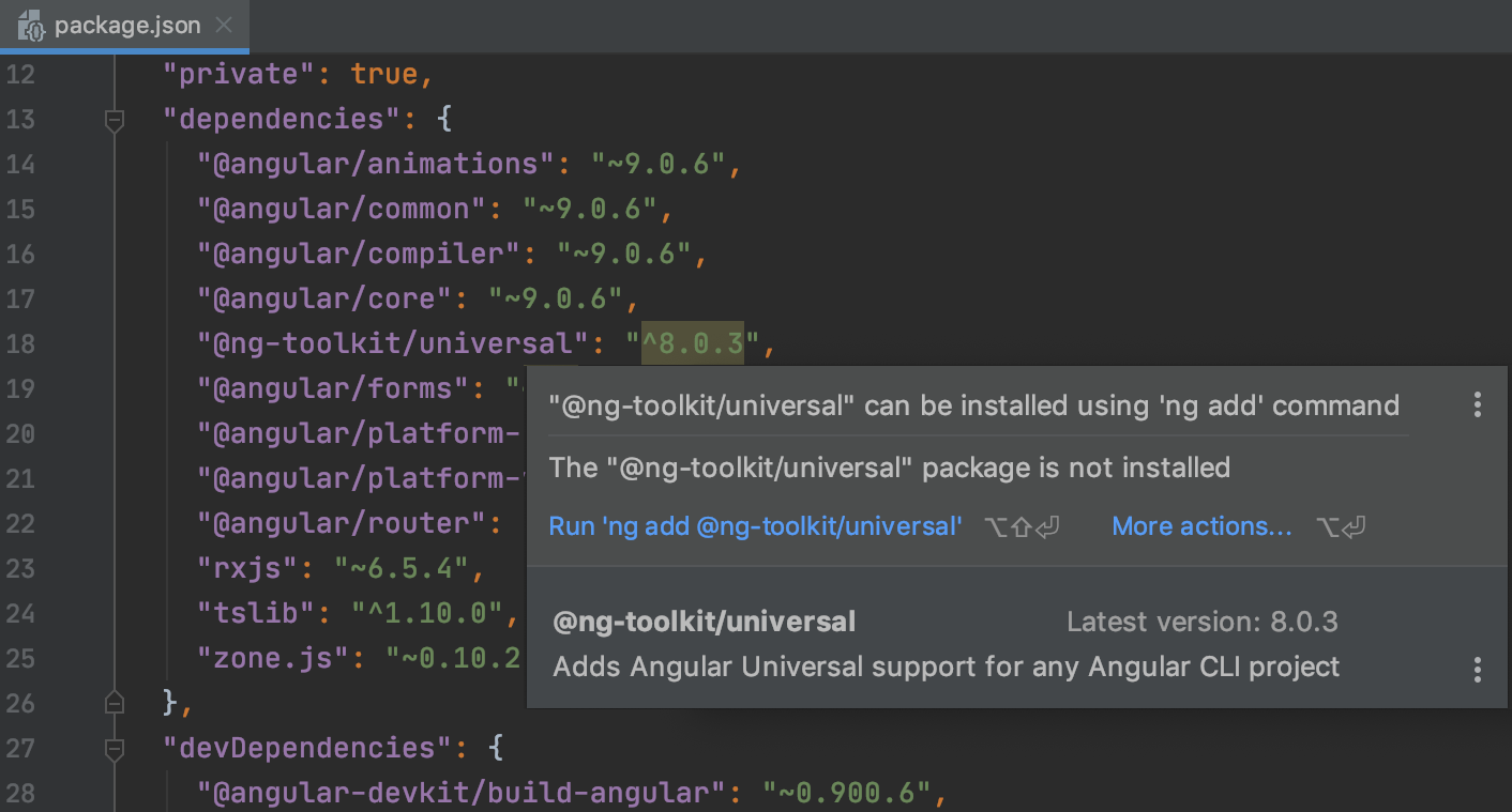 WebStorm suggests adding a dependency with ng add WebStorm suggests adding a dependency with ng add