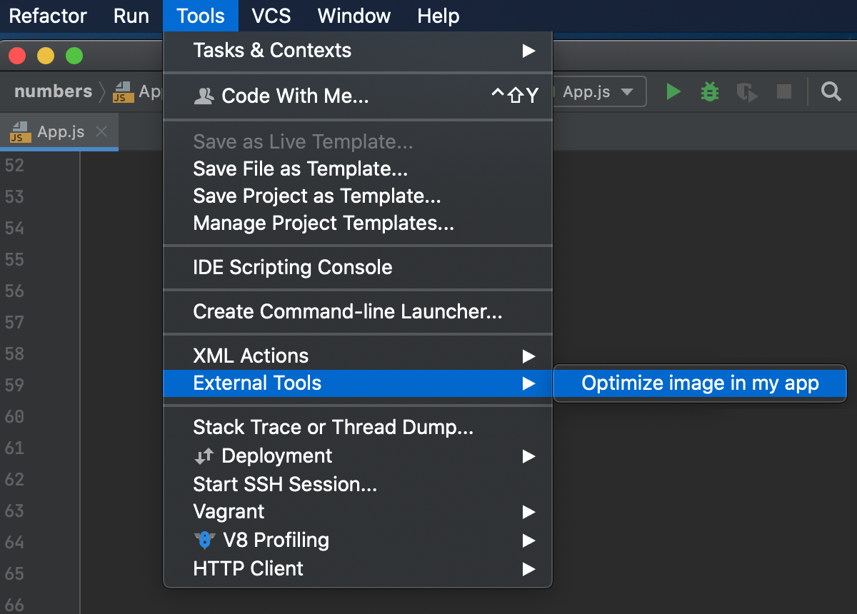 External tool added to the main menu under Tools | External Tools External tool added to the main menu under Tools | External Tools