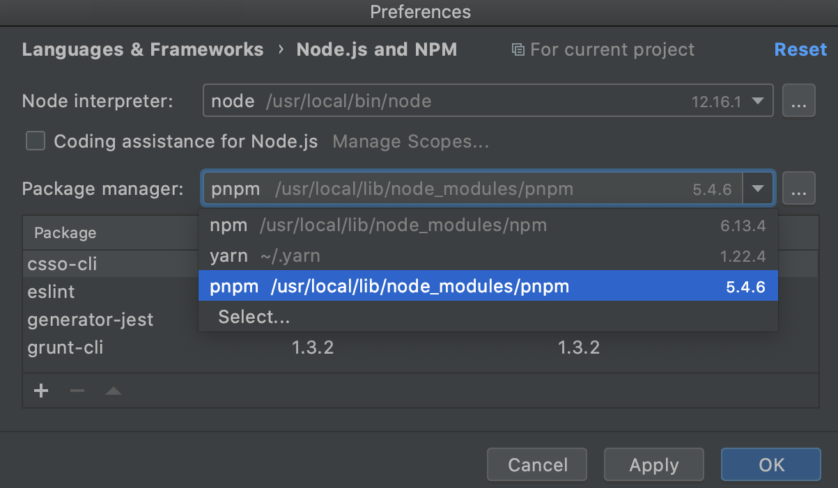 Select project package manager: choose the default system installation