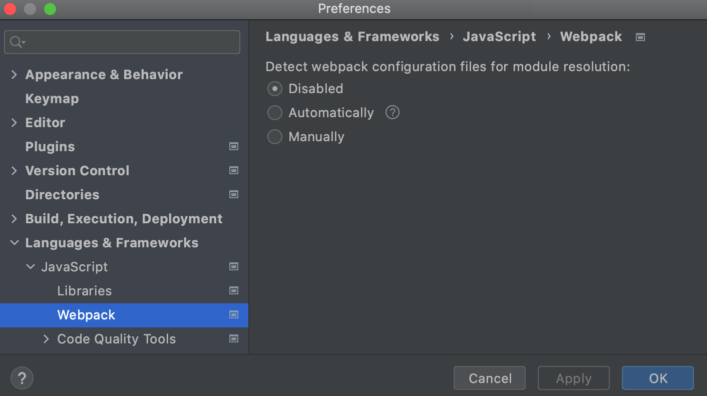 Webpack disabled Webpack disabled