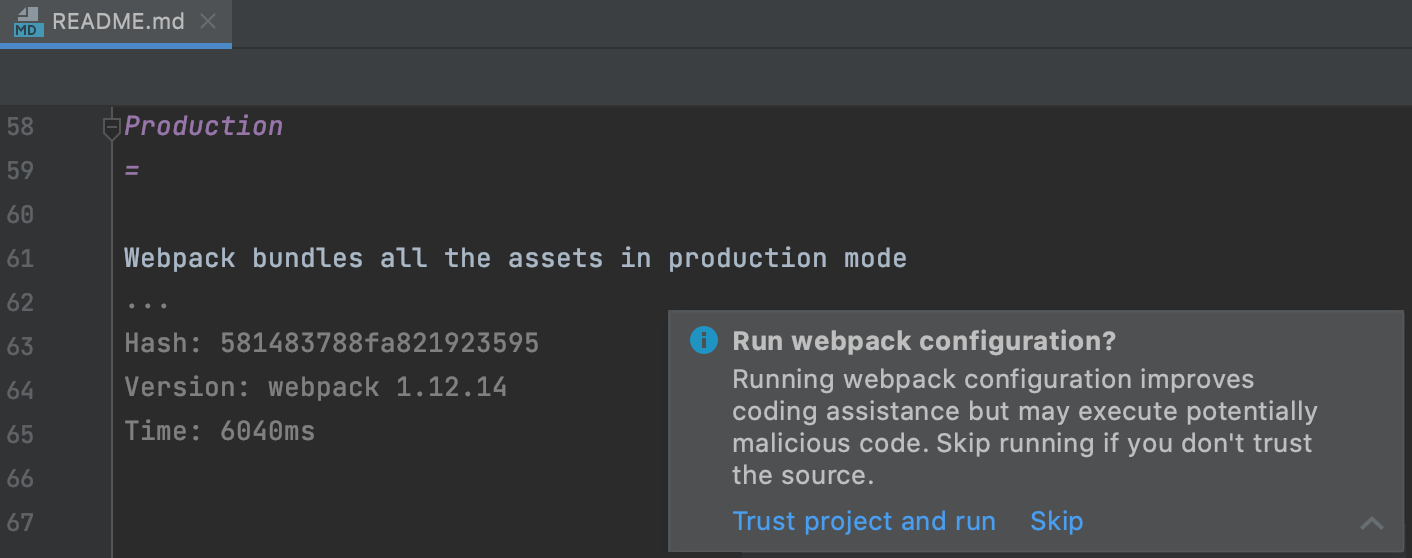 Untrusted project warning Untrusted project warning