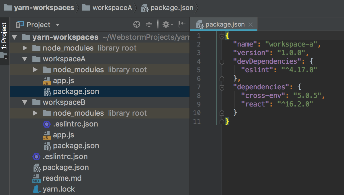 WebStorm indexes all the dependencies listed in different package.json file but stored in the root node_modules folder WebStorm indexes all the dependencies listed in different package.json file but stored in the root node_modules folder