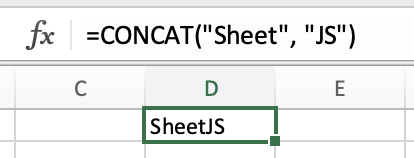 D1=CONCAT("Sheet", "JS")